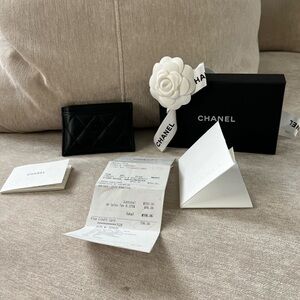 Chanel So Black Quilted Lambskin Card Holder Authentic full inclusion